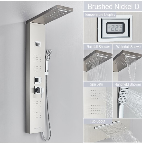 Shower Panel Waterfall Rain Shower Faucet Set SPA Massage Jet Bath Shower Column Temperature Display Mixer Tap Tower