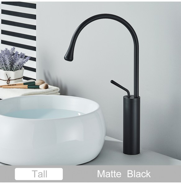 2024 New Black Brass Art Basin Faucet Bathroom Washbasin Hot Cold Tap 360 Swivel Waterfall  Gold Tall Model Mixer Deck Mounted