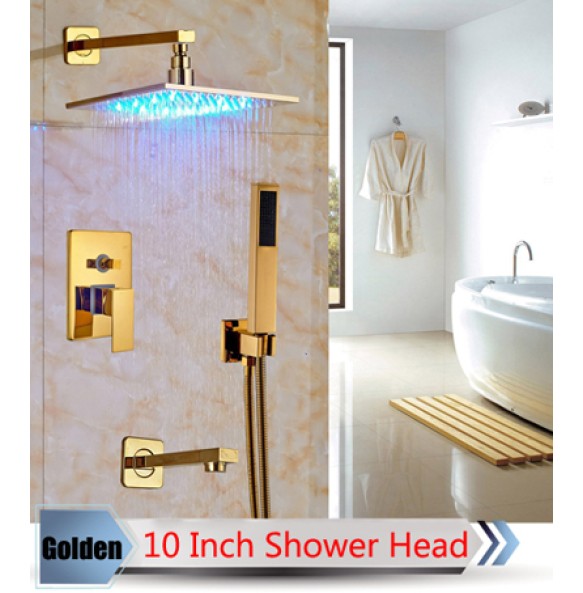 Bathroom LED Light Rainfall Shower Set Handheld Spray Brass Tub Spout Tap Bath Shower Mixer Faucet Wall Mounted Color Changing