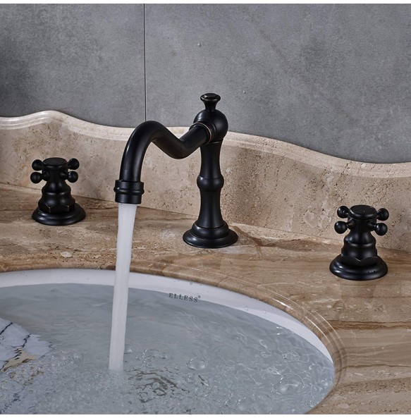 Antique Brass Deck Mounted Basin Faucet Widespread Bathroom Sink Washing Tap Dual Handle 3 Holes Basin Mixer Tap