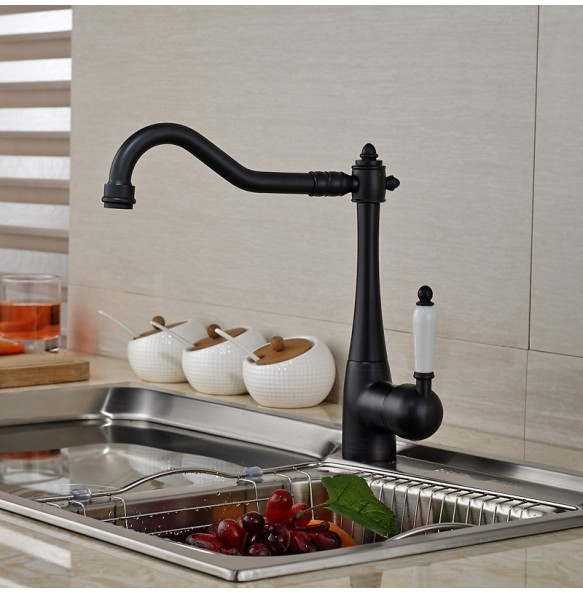 Kitchen Sink Faucet One Hole Swivel Spout  Deck Mounted Single Handle Hot and Cold Water Kitchen Mixers