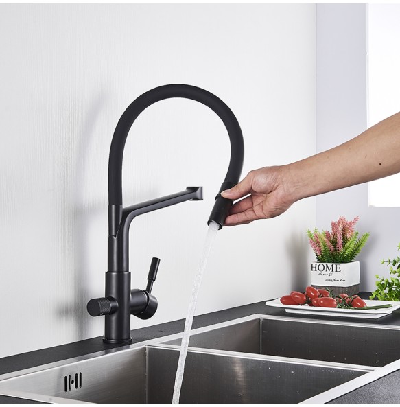 Matte Black Kitchen Sink Faucet Tap Pure Water Filter Mixer Crane Dual Handles Purification Kitchen Hot and Cold Water Tap