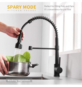 Matte Black LED Kitchen Sink Faucet Spring Hot and Cold Water Tap Pull Down 2 Models Gold Kitchen Crane