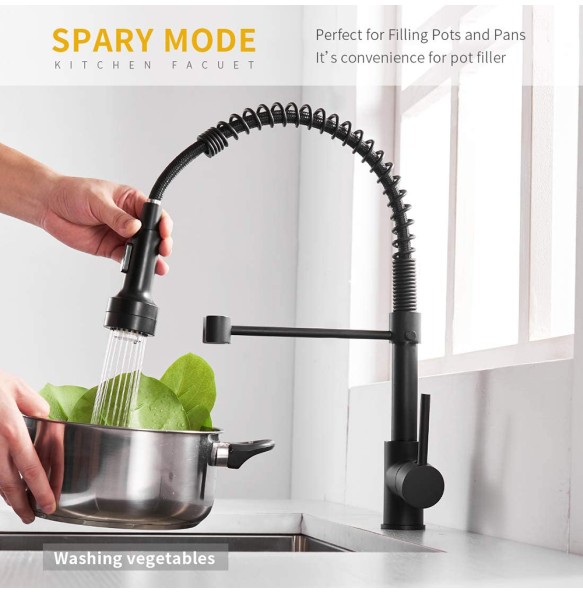 Matte Black LED Kitchen Sink Faucet Spring Hot and Cold Water Tap Pull Down 2 Models Gold Kitchen Crane