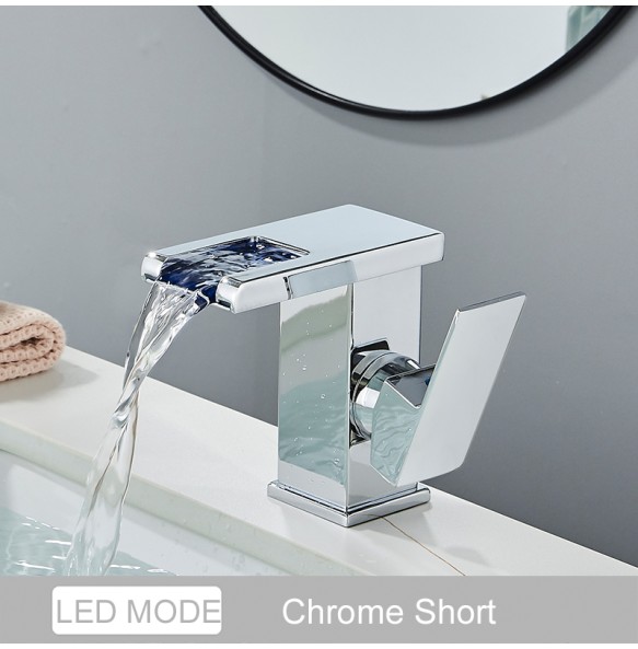 2024 New Luxury LED Color Changing Waterfall Basin Sink Faucet Single Handle Deck Mounted Hot and Cold Mixer Taps