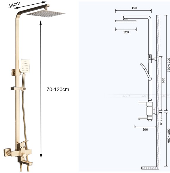 Brushed Gold Shower Mixer Faucet Rotate Tub Spout Wall Mount 8