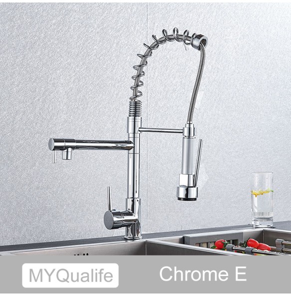 Matte Black Finish Dual Spout Kitchen Sink Faucet Deck Mount Spring Kitchen Mixer Tap Kitchen Hot and Cold Water tap