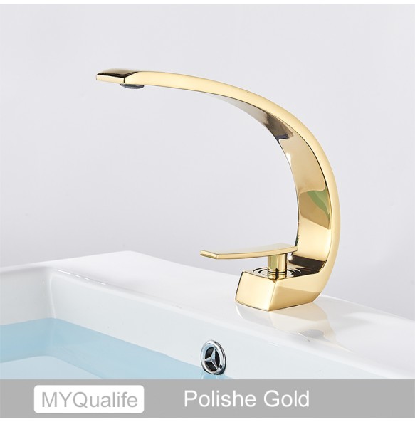 2024 New Creative Design Brushed Gold Basin Faucet  Washing Basin Mixer Deck Mounted Cold and Hot Bathroom Faucet