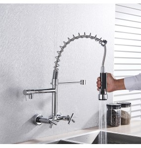 Kitchen Faucet Torneira Cozinha Double Handle Mounted On Spring Faucet With 2 Nozzles Chrome Finish New Grifo Cocina