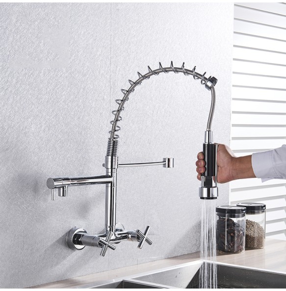 Kitchen Faucet Torneira Cozinha Double Handle Mounted On Spring Faucet With 2 Nozzles Chrome Finish New Grifo Cocina