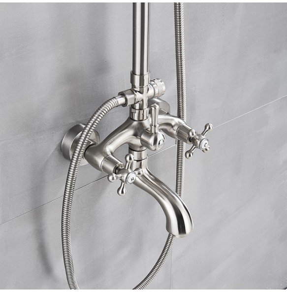 Brushed Nickle Bathroom Shower Faucet Mixer Set  8