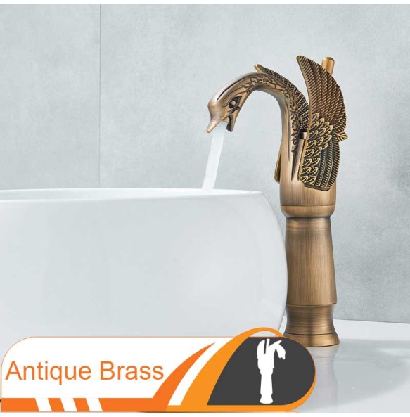 2024 New Swan Shape Bathroom Mixer Faucet Tap Deck Mount One Hole Water Taps with Hot Cold Water Golden Color Basin Faucet One Handle