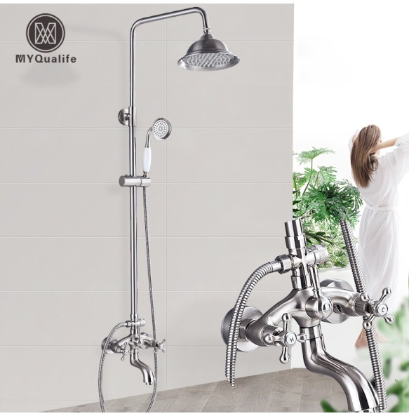 Brushed Nickle Bathroom Shower Faucet Mixer Set  8