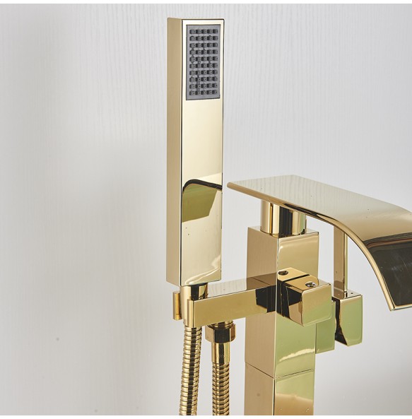 Luxury Gold Bathtub Faucet Freestanding Bathroom Faucet with Handshower Swive Spout Floor Mounted Bath Shower Mixer Tap