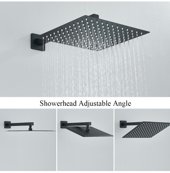 Matte Black Bathroom Rainfall Shower Faucet Set  With Lifting Rod Rotate Bottom Spout Hot And Cold Water Mixer Tap Embedded Box