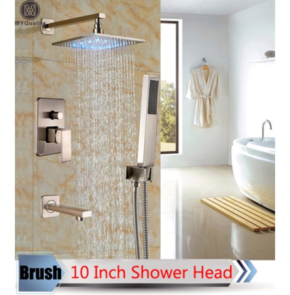 Bathroom LED Light Rainfall Shower Set Handheld Spray Brass Tub Spout Tap Bath Shower Mixer Faucet Wall Mounted Color Changing