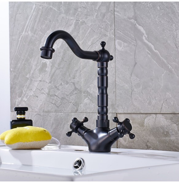 2024 New Dual Handle Swivel Bathroom Kitchen Sink Faucet Antique Brass Mixer Tap with Hot and Cold Water Deck Mounted