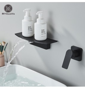 Matte Black Waterfall Bathtub Faucet One Handle In-wall Spout Tub Hot&Cold water Mixer Tap Handshower Widespread Bathtub Tap