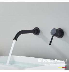 Black Bathroom Faucet Brass Mixer Sink Tap Wash Basin Gold Hot Cold Water Wall Mount Spout Bath With Modern Lever Handle