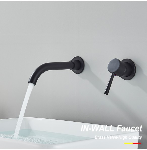 Black Bathroom Faucet Brass Mixer Sink Tap Wash Basin Gold Hot Cold Water Wall Mount Spout Bath With Modern Lever Handle