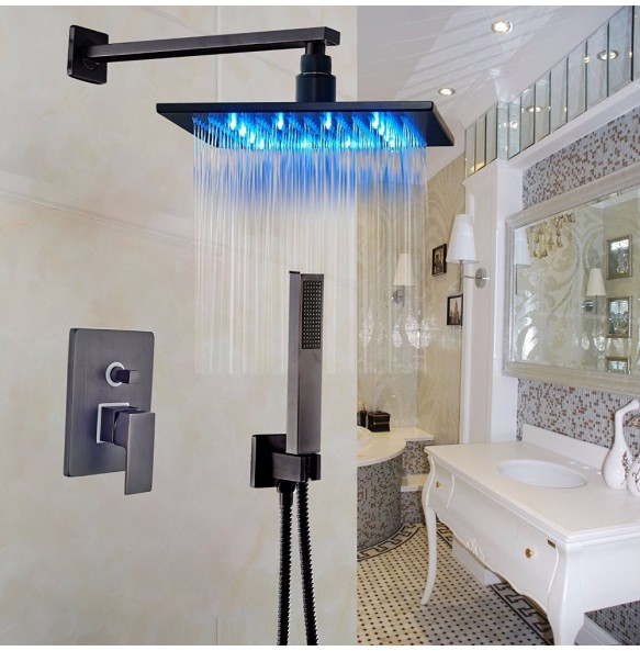 Bathroom LED Light Rainfall Shower Set Handheld Spray Brass Tub Spout Tap Bath Shower Mixer Faucet Wall Mounted Color Changing