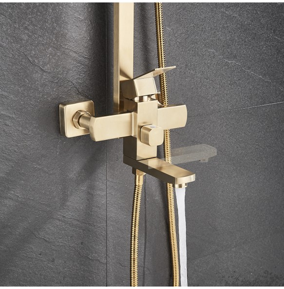 Brushed Gold Shower Mixer Faucet Rotate Tub Spout Wall Mount 8