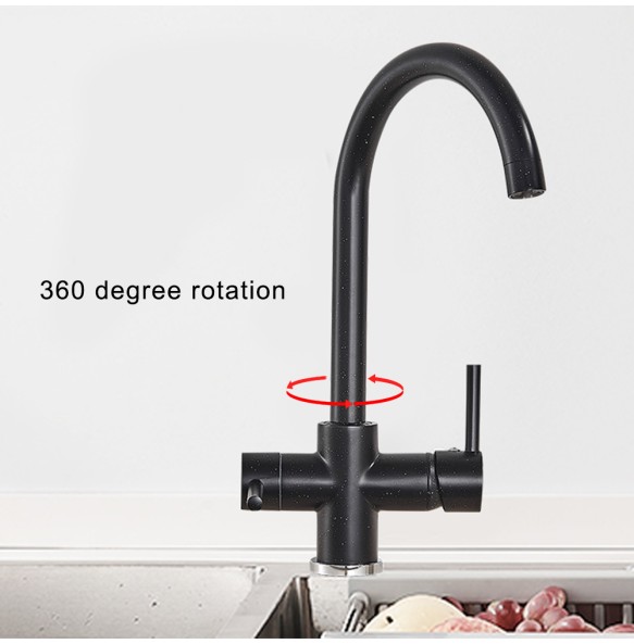 Black Kitchen Filtered Faucet Beige with Dots Brass Purifier Mixer Double Sprayer Drinking Water Curved Sink Tap 360 Rotate