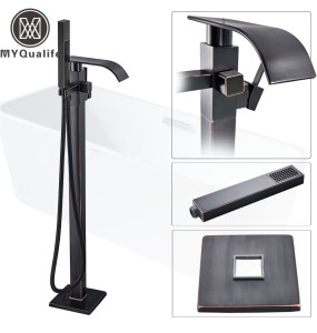 Best Quality Bathtub Faucet Freestanding Bathroom Tub Sink Faucet Single Handle Black Waterfall Bath Shower Set with Handshower