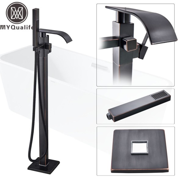 Best Quality Bathtub Faucet Freestanding Bathroom Tub Sink Faucet Single Handle Black Waterfall Bath Shower Set with Handshower