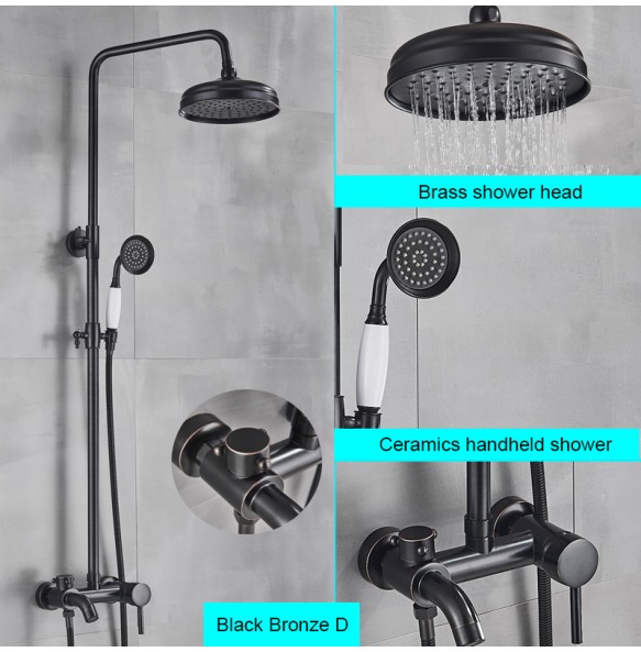 Black Bathroom Shower Faucet Mixer Wall Mount 8