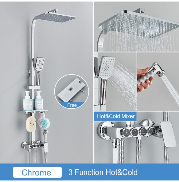 Black Thermostatic LCD Shower Faucet Set Temperature Display Rainfall Bathtub Tap With Bathroom Shelf Electricity By Water