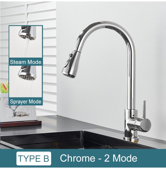 Black Kitchen Faucet Two Function Single Handle Pull Out Mixer  Hot and Cold Water Taps Deck Mounted