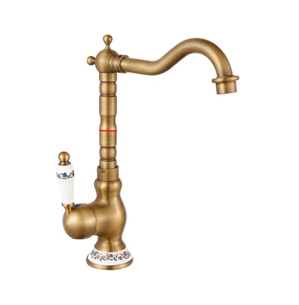 2024 New Antique Brass Bathroom Kitchen Sink Faucet Deck Mount Hot and cold Crane Vanity Sink Mixer Taps Blue and white porcelain Handle