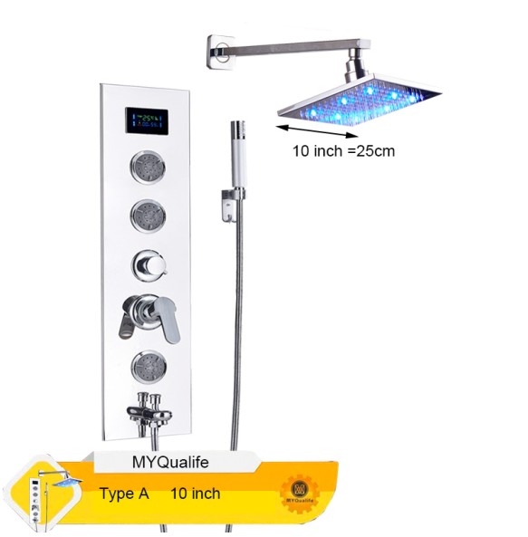 New Refined LED Shower Panel and Shower Head Free Combination Wall Mounting Chrome Shower Faucet 4 Function Bathroom Faucet