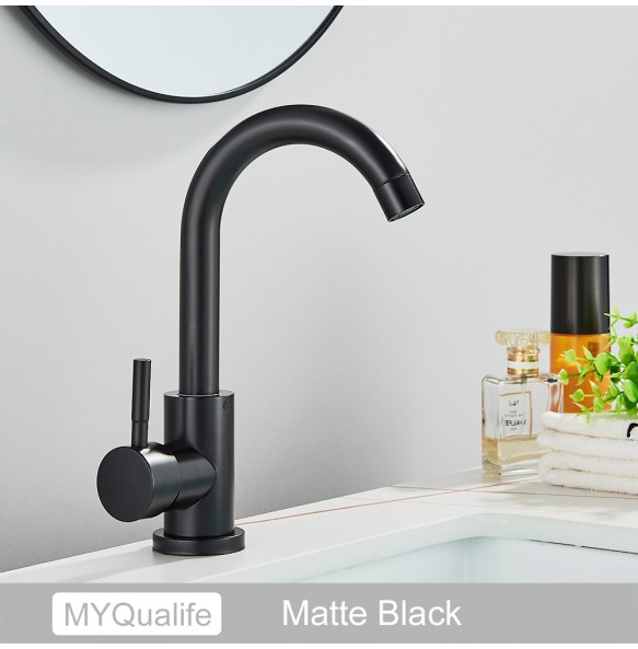 2024 New Matte Black Short Basin Brass Sink Faucet Bathroom Mixer Tap Single Handle Hot Cold Water Deck Mounted Vanity Sink Faucet