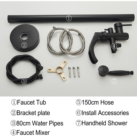 MYQualife Matte Black Floorstanding Bathtub Faucet Set Dual Handle Floor Mounted Bath Tub Mixers Swive Spout Tub Faucet