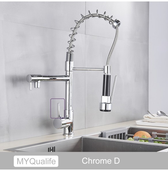 Matte Black Finish Dual Spout Kitchen Sink Faucet Deck Mount Spring Kitchen Mixer Tap Kitchen Hot and Cold Water tap