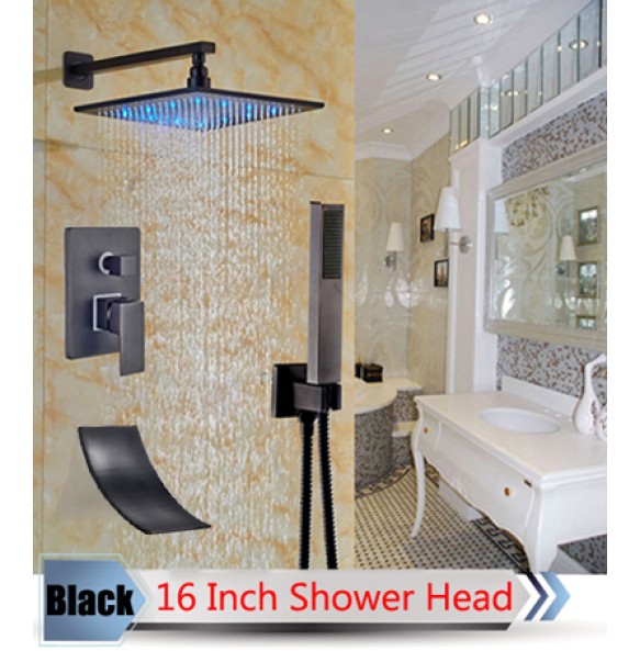 Bathroom LED Light Rainfall Shower Set Handheld Spray Brass Tub Spout Tap Bath Shower Mixer Faucet Wall Mounted Color Changing