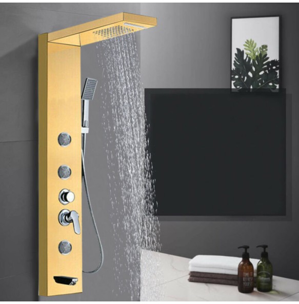 Stainless Steel Black Bath Shower Column Wall Mounted Rain Waterfall Shower Panel Mixers Rotate Body Massage Jets Shower System