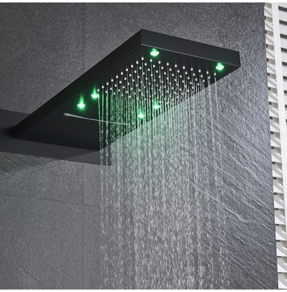 Luxury matte Black  Shower Faucet Rectangle LED Rainfall shower Set 3 Ways Water Outlet Bathroom Shower Comfortable Experience