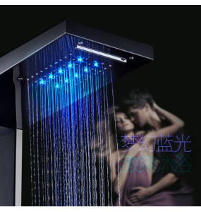 Rain Waterfall LED Shower Panel Black Shower Column Tower Digital Screen TEMP 3 Handle Mixer Tap Spray Bidet Shower Mixer Faucet