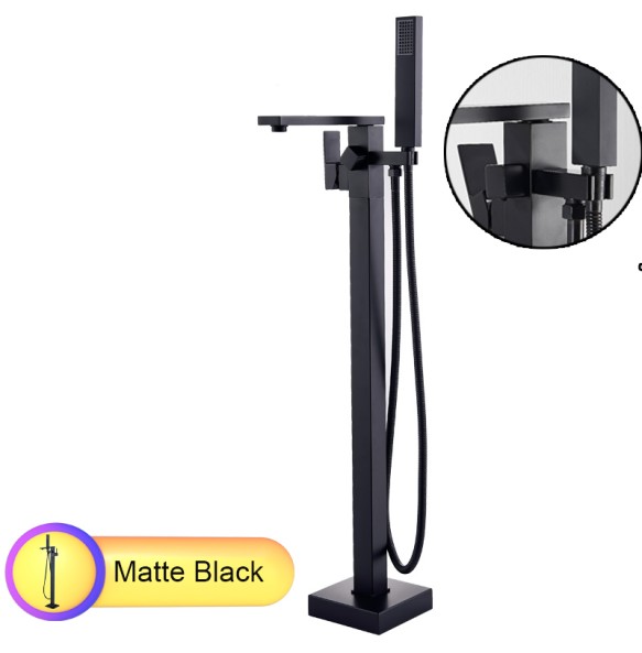 Bright Chrome Bathtub Faucet Floor Mounted Single Handle Bath Shower Set Free Standing Bathroom Tub Mixer Tap with Handshower