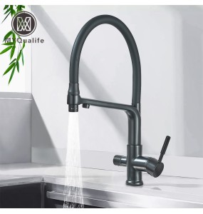 Matte Black Brass Kitchen Sink Faucet 2 Mode Tap Pure Water Filter Hot Cold Water Mixer Crane Purification Kitchen