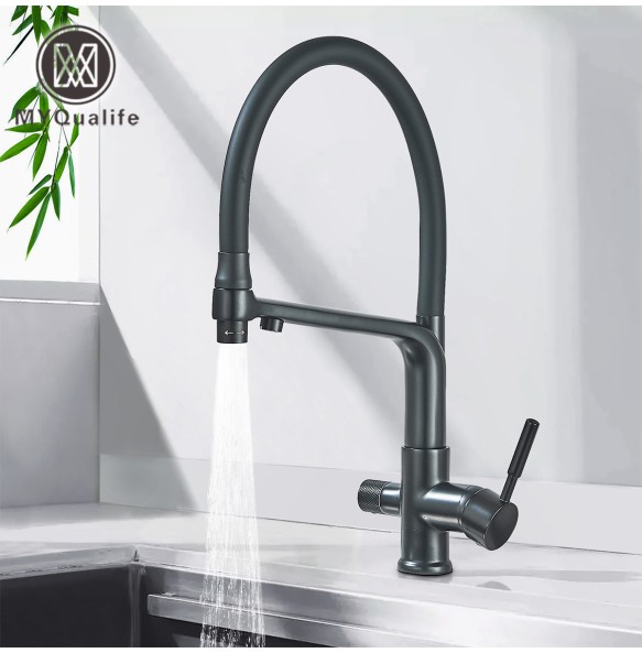 Matte Black Brass Kitchen Sink Faucet 2 Mode Tap Pure Water Filter Hot Cold Water Mixer Crane Purification Kitchen