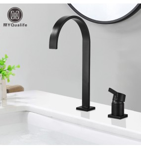 2024 New Luxurious Matte Black Bathroom Basin Faucet Brass Deck Mounted Brushed Gold Mixer Taps Short  Hot and Cold Mixer Tap