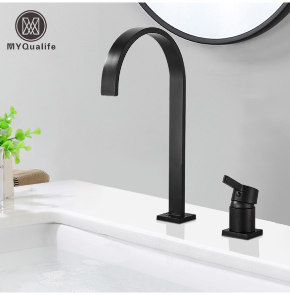 2024 New Luxurious Matte Black Bathroom Basin Faucet Brass Deck Mounted Brushed Gold Mixer Taps Short  Hot and Cold Mixer Tap