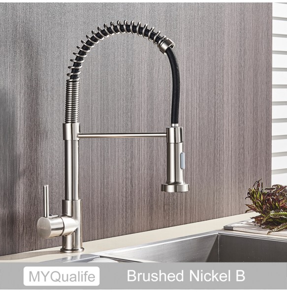 Silver Gray Kitchen Sink Faucet One Handle Spring Hot and Cold Water Tap Deck Mounted Bathroom Matte Black Kitchen Crane