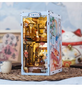 CUTEBEE DIY Book Nook Kit Miniature Doll House With Touch Light Dust Cover Bookshelf Insert Bookends Gifts Azure Phoenix Lodge