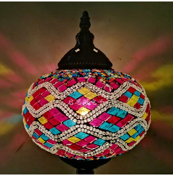 Big Size Turkish Mosaic Table Lamp Vintage Art Deco Handcrafted Lamparas De Mesa Ball Glass Romantic Bed Light Led Night Lampe