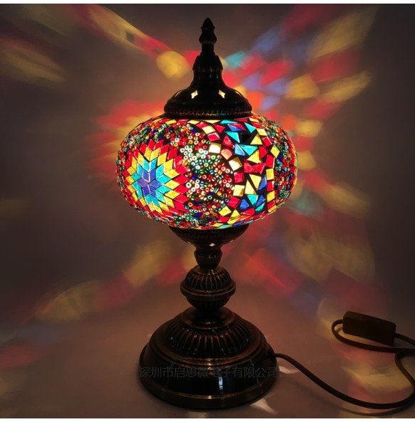 Big Size Turkish Mosaic Table Lamp Vintage Art Deco Handcrafted Lamparas De Mesa Ball Glass Romantic Bed Light Led Night Lampe